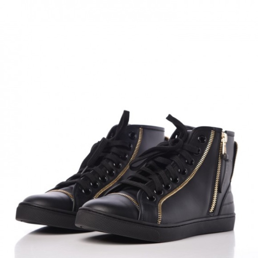 Authentic LOUIS VUITTON Black Calfskin Punchy Zipper High Top Sneakers Size 36